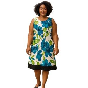 ALYX Woman Midi Shift Dress Size 16W Multi-color Bold Floral Sleeveless